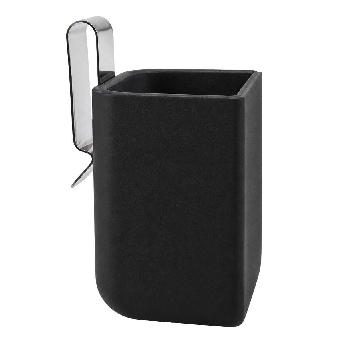 Black holder and steel clip detail