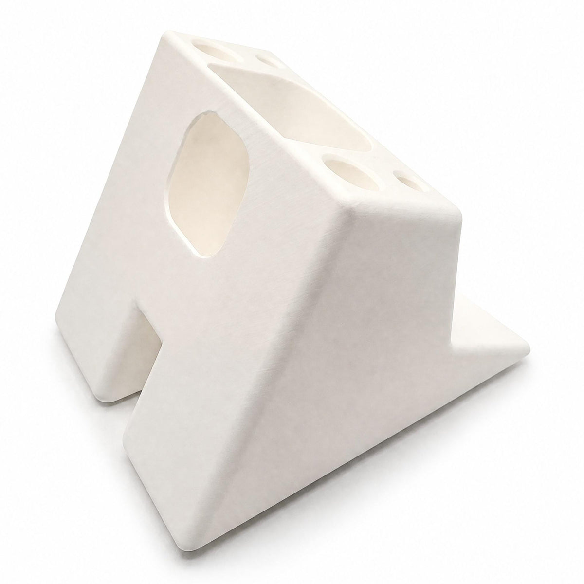 White stand angled view