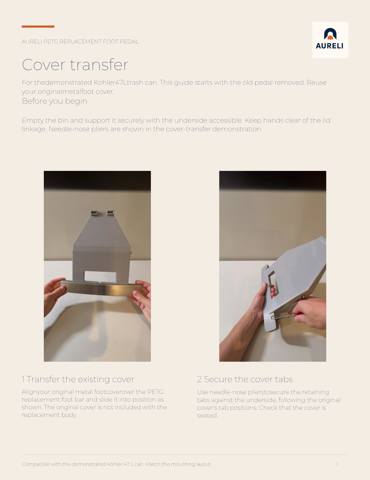 Aureli Kohler 47 L replacement pedal installation instructions, page 1