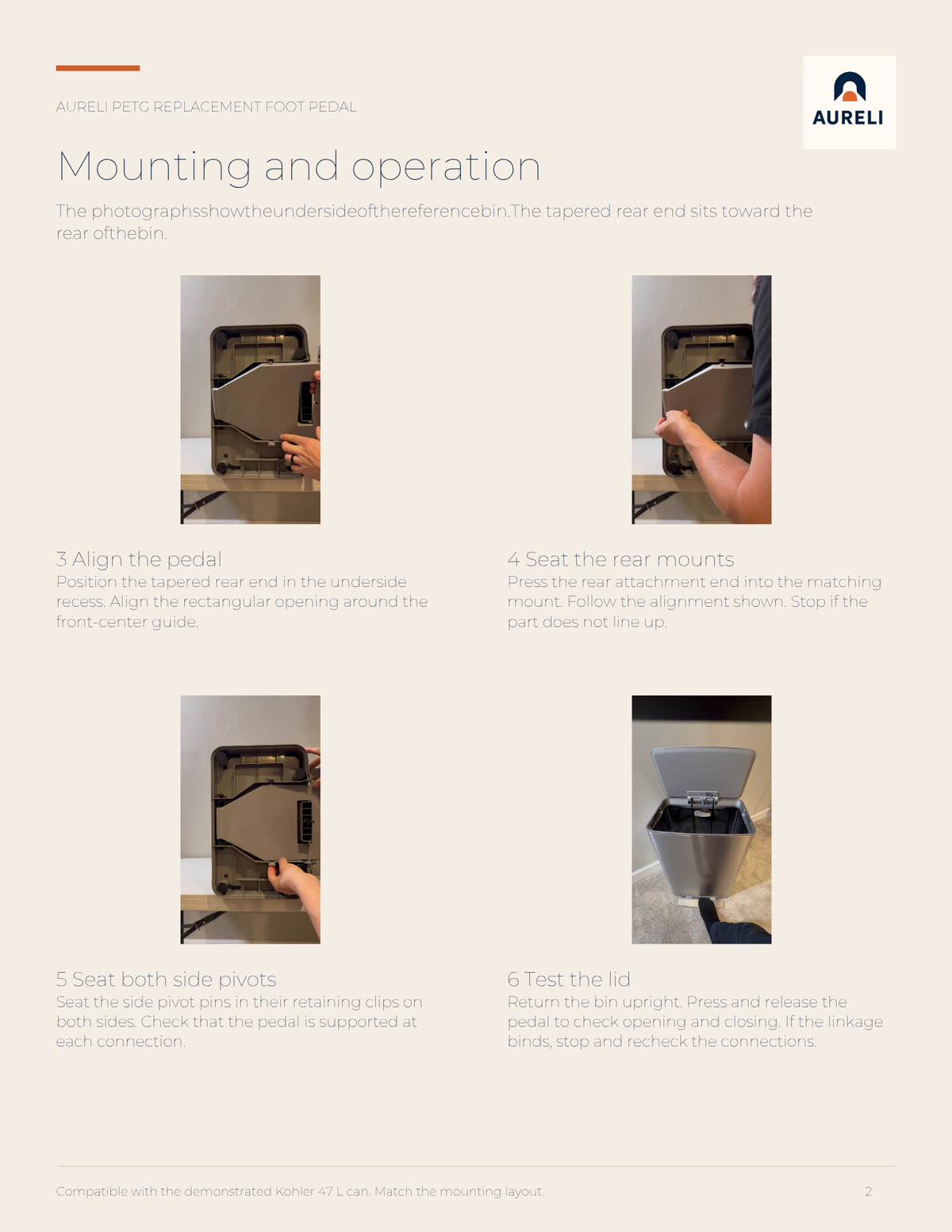 Aureli Kohler 47 L replacement pedal installation instructions, page 2