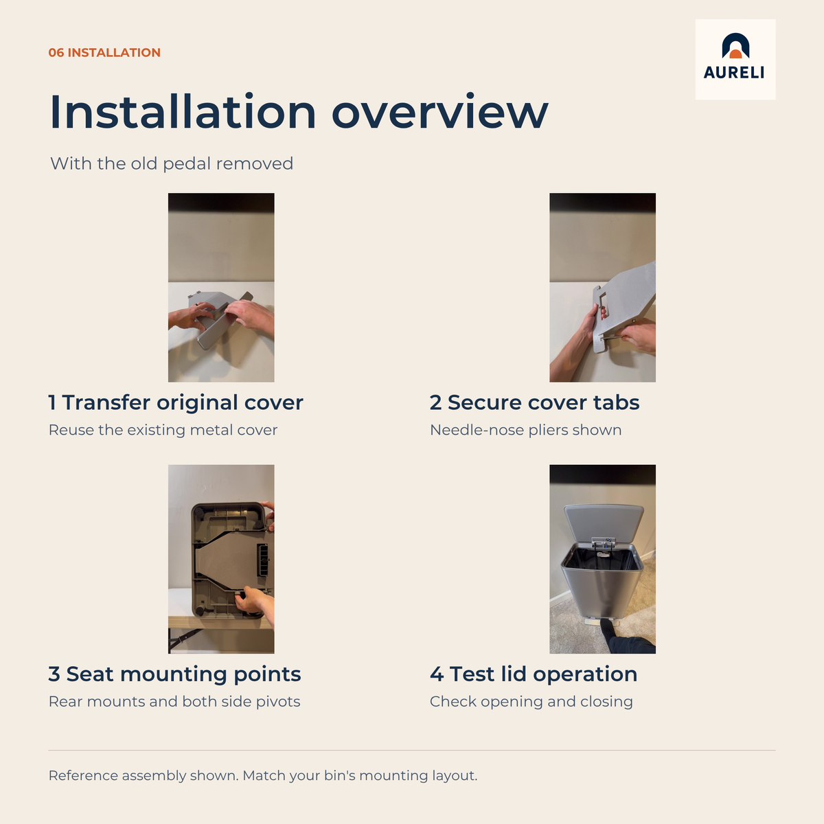 Installation overview for the Aureli replacement foot pedal